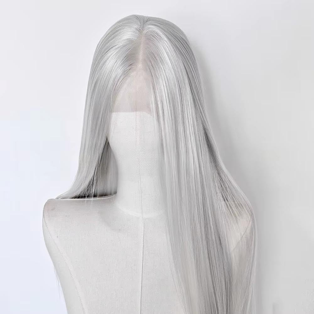 Haarpflege Splitter-Lace-Front-Perücke 13 X 4 Lange Gerade Weiße Lace-Front-Perücke Hochtemperaturfasern Lace-Front-Frontal-Cosplay-Perücken