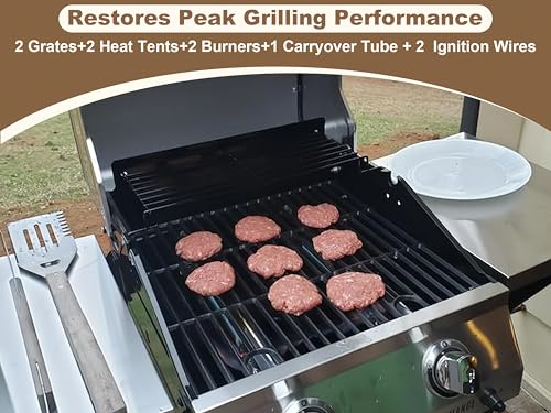 Image of BBQ-PLUS Grill Replacement for Charbroil Performance 2-Burner 463630021 463654022 463655621 463660421, 17 inch Cast Iron Cooking Grates, Stainless Steel Heat Plates, Burner Tubes & Igniters Parts Kit