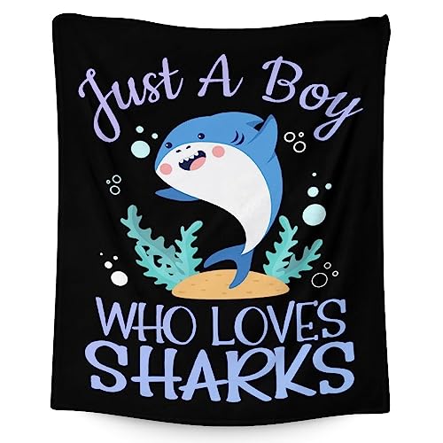 Shark Blanket Gifts - 30"x40" Cute Throw Blanket for Boys - Black Soft Fuzzy Blankets for Couch & Office