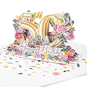 LIMAH® Pop-Up 3D Grußkarte/ Hochwertige PopUp 3D Geburtstagskarte zum 50. Geburtstag /Happy Birthday Motiv/in weiß Gold…