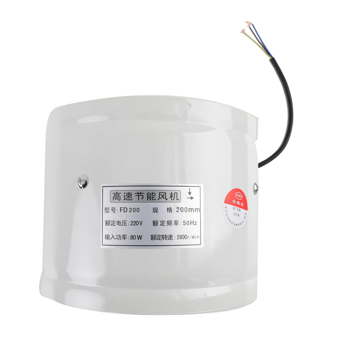 Ventilatore a tubo, 8", in ingresso/scarico, 200 mm, per bagno, cucina, bianco