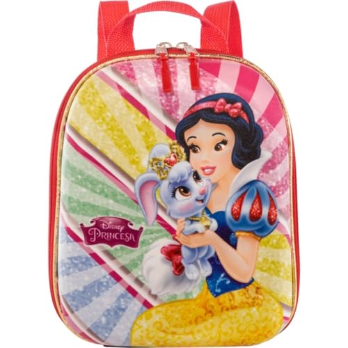 Mochila Infantil Branca de Neve, Vermelha, 27x20x9cm, 280g, EVA e Poliéster, Tamanho P, Tema Princesas