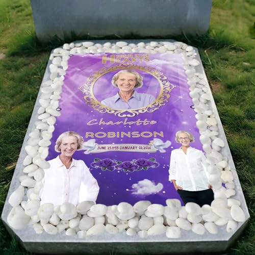 Karenmok Memorial Grave Blanket Cover for Cemetery Personalized Photo Name Date Waterproof Headstone Decoration
