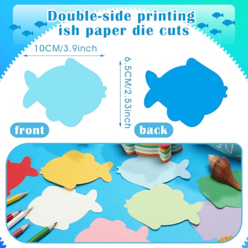 Image of Kisston 360 Pcs Fish Cutouts Paper 3.9 Inch Assorted Color Die Cuts for DIY Craft Projects School Classroom Bulletin Board Decor