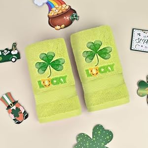 AEUEFUEA St Patricks Day Hand Towels Set of 2 14 x 30 Cotton Shamrock Embroidered Decorative Towels for Bathroom Kitchen Home and Housewarming Gifts