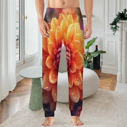 Orange Dahlia Floral Plants Men's Pajamas Pants Lightweight Sleep Lounge Pant Pjs Bottoms Casual Sleepwear2