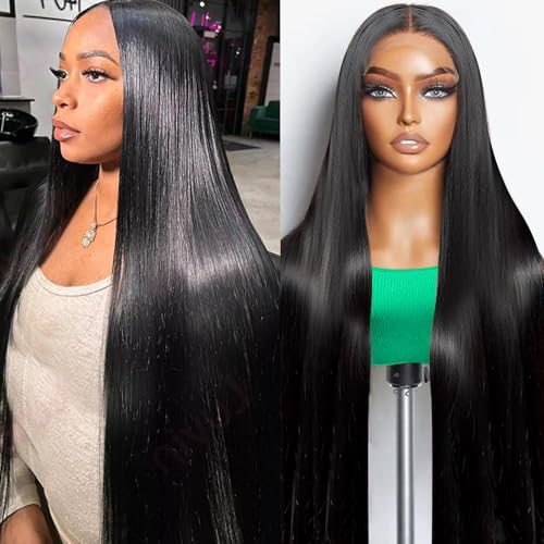 Mziio 34 Inch 13x6 Straight Lace Front Wigs Human Hair 200% Density HD Lace Front Wigs Human Hair Pre Plucked Glueless Wig for Women