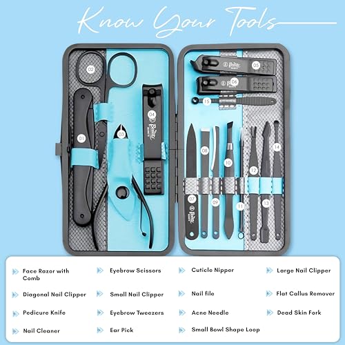 Beauté Secrets Professional Manicure Set 15 pcs,Stainless Steel Nail Clippers Scissors Cuticle Nipper Pedicure Tools Kit - Portable Travel Grooming Kit for Men and Women with Luxurious Case Blue (Blue) - Image 3