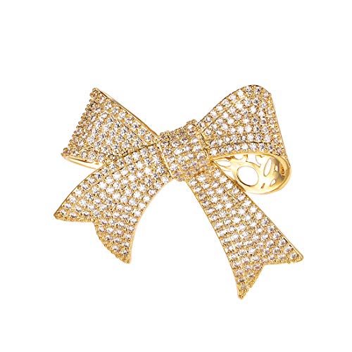 Weimanjewelry Real Gold Plated Cubic Zirconia Cz Ribbon Bridal Bowknot Bow Brooch Pins For Women (Champaign Gold) #TOP17
