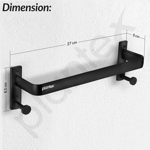 Image of Plantex Single Towel Rod for Bathroom /Cloth Hanger for Wall /Towel Holder /9 Inch Towel Bar /Bathroom Accessories (1511, Black)