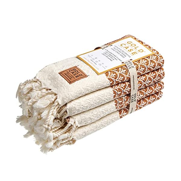 Helen Original Turkish Hand Towels by Gold CASE - Set of 4-20x40 100% Cotton Decorative Towel - Bathroom and Kitchen Peshtemal for Hand, Face, Hair, SPA, Yoga, Gym, Tea and Dishcloth, Orange