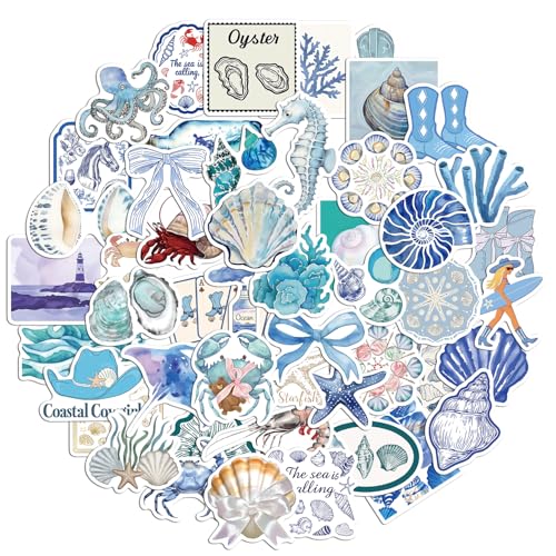 Lot de 50 Autocollants Océan Bleu, Autocollants Imperméables pour Animaux Sous la Mer Décalcomanies Amusantes de la Vie Marine pour Scrapbooking Bagages Journal Décoration de Bouteille d'Eau