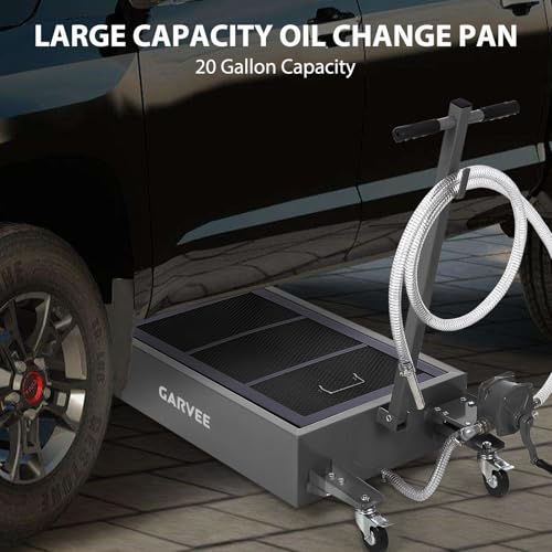Image of Garvee 20 Gallon Oil Drain Pan Oil Drain Tank, 76L Low Profile Oil Drain Pan, Oil Change Pan with Manual Pump & T Foldable Hand and Wheels, 8FT Hose Oil Drain Cart (Hand Pump-Black)
