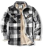 WINDFIT Men's Cotton Flannel Shirt Jacket Heavyweight Sherpa Lined Button Down Plaid Shirt for Men Black X-Large