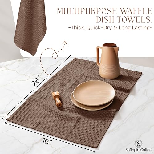 Image of Brown Kitchen Towels - Waffle Weave, 100% Cotton, Soft & Absorbent, Fast Dry, Durable, 16x26 Inches, Perfect for Dish Drying, Bar, Cleaning, Hand Wipe and Everyday Use, Set of 12