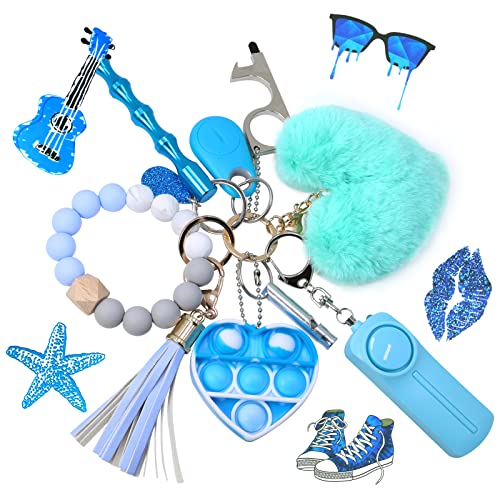 Keychain set for Women and Girls,Key chain Set for Woman with Personal Safety Alarm,Keychain wristlet, Pom Pom