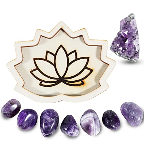 Soulnioi Lotus Wooden Tray Holder Decorative Display Flower Trays for Jewelry/Crystal/Gemstones (White)