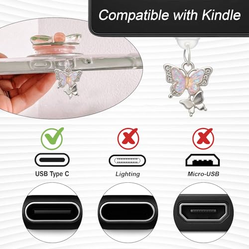 AIERSA Cute Charms Set for Kindle,Included Dust Plug Charm Type C/USB C,Heart Grip Holder,Flower Keychain with Hook for Kindle Accessories,Compatible with Kindle Paperwhite 11th 12th Generation-Pink - Thumbnail 4