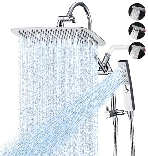 G-Promise All Metal 12 Inch Shower Head with Massage Mode Handheld, Rain Shower Head with Handheld...