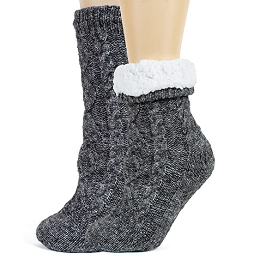 Image of Slipper Socks for Women with Grippers Non Slip, Sherpa Lined Slipper Socks