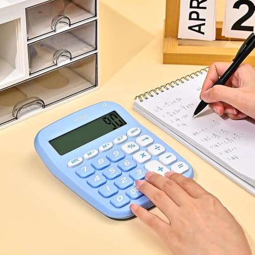Image of Calculator, 12 Digit Big Buttons Easy to Press Office Calculator for Desk, Large Display Adding Machine (Blue)