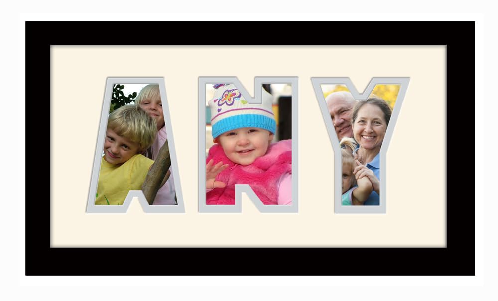 Personalised Any Name Word Photo Frame Birthday Picture Gift Present (Black Finish Cream Mount Grey Inside, 3 Letters (Letters only no spaces)) — image 1