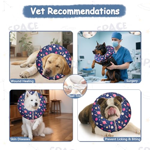 Image of Inflatable Dog Cone Collar,Waterproof Soft Dog Donut Cone for Large Medium Small Dogs Cats, Recovery Pet E-Collar Alternatives After Surgery (Planet, Small)