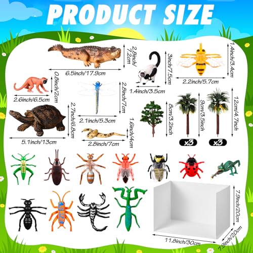 31 Pcs Rainforest Diorama Animals Figurines Set Rainforest Diorama Supplies Kit Jungle Animals Zoo Artificial Model Tree Stump Fake Rock Sand Stone Moss with Gift Box for Birthday Party Favor - Image 2