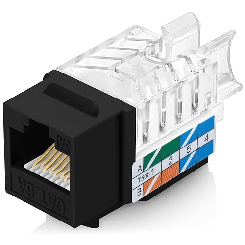 Miniatura 16 de Everest - Paquete de 50 conectores Keystone RJ45 Cat6 en ángulo de 45°, color negro, conectores RJ45 hembra de perfil delgado, conector Keystone Cat