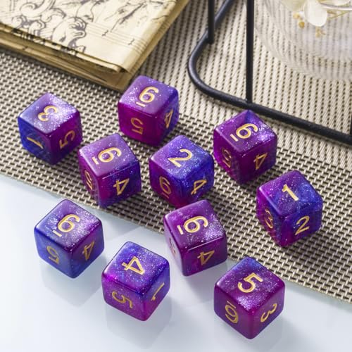 Yourandoll 10 STÜCKE Polyedrische Würfel D6 (1-6) Dice Würfel Acryl Dice Spielwürfel for RPG MTG DND Würfel Tischspiele (Sternenhimmel Lila Blau)