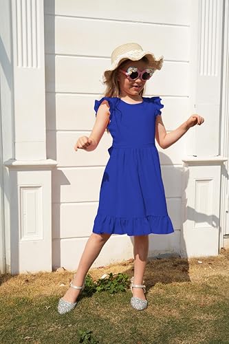 LQSZ Girls Summer Tie Back Dress Ruffle Sleeve A-Line for Beach Brithday Dance Party Size 3-12 Years3