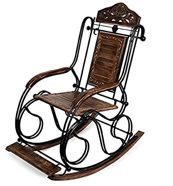 THEHEARTWILL® Wooden, Iron Rocking Chair | Relax Chair | Traditional Rocking Armchair for Home & Office (Wood & Iron)