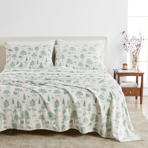 Great Bay Home 4-Piece Velvet Plush Micro Fleece California King Size Sheet Set - Deluxe Microplush Non-Pilling Bed Sheets- Lavish Sherpa Winter Bedding Set (Cal King, Wild Acres - Sage)