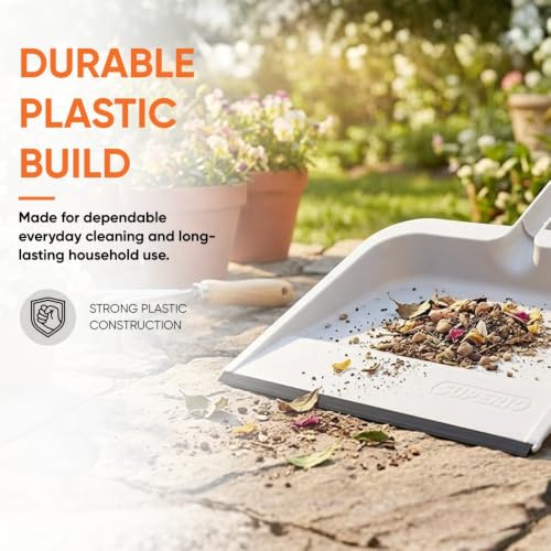 Image of Superio Clip-On Dustpan with Rubber Lip - 10-inch Wide Durable Plastic Dust Pan with Comfort Grip Handle, White, 1-Pack