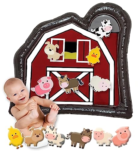 Image of LaLa Lou Kids Tummy Time Mat Premium Inflatable Big Red Barn Farmer Toy Tummy Time Water Mat with Stimulation Toys Promoting Muscles Development and Motor Skills in Infants and Toddlers