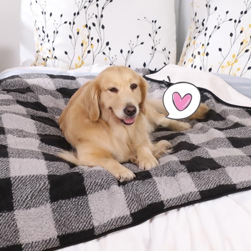 IDOGCHEW Hundedecke Wasserdicht 152x127 cm, Flauschige Flanell & Sherpa Haustier Decke, Geeignet für Mittelgroße und Große Hunde, Maschinenwaschbar - Schwarz
