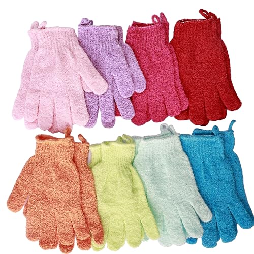 16 Pcs Exfoliating Bath Gloves Shower Gloves, 8 Colors Double Sided Exfoliating Gloves for Beauty Spa Massage Skin Shower Body Scrubber Bath Accessories, Made of Nylon