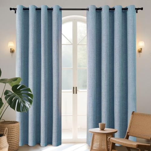 Image of Joydeco Light Blue Blackout Curtains 120 Inches Long, Extra Long Blackout Curtains for Living Room Bedroom, Linen Textured Room Darkening Drapes for Windows with Grommets(52x120, Sky Blue)