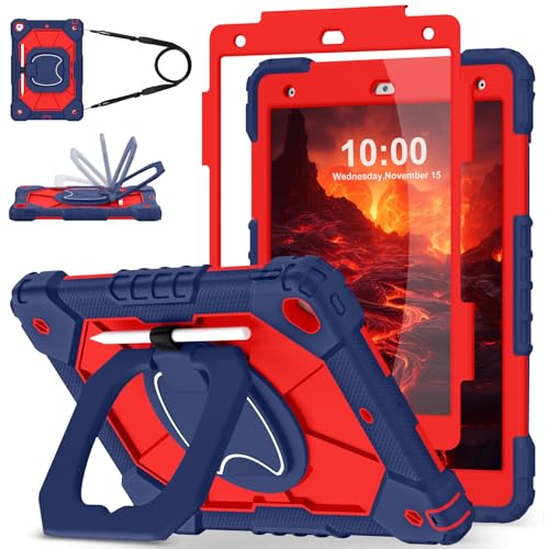 Image of WESOROL Case for iPad 9th Generation 10.2 Inch Tablet Case Military Grade Shockproof Cover for iPad 9th /8th /7th Gen Cases with Rotating Stand Screen Protector Pencil Holder,Navy Red