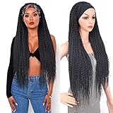 Oseti Single Twisted Braided Headband Wigs for Black Women Synthetic Passion Knotless Braided Wigs with Headband, Black Knotless Braided Headband Wig Watermelon Braids Headband Wig 30inch (1B)