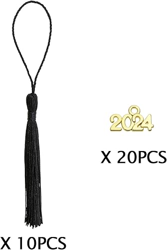 Miniatura 2 de Tupalizy 10 mini borlas sedosas hechas a mano con 20 dijes del año 2024 para graduación, llavero, aretes, joyería, regalos de boda, recuerdos