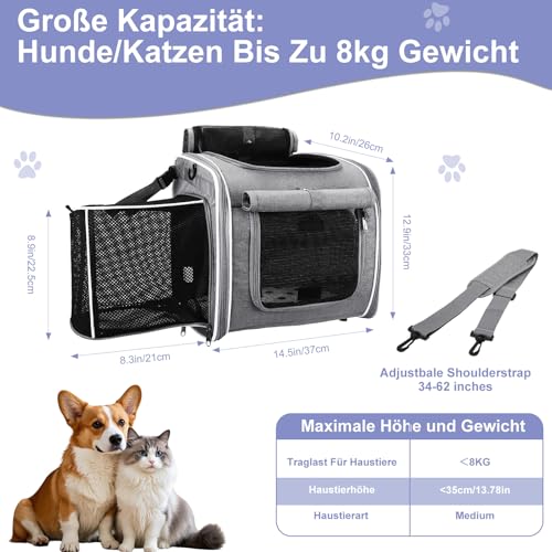 Hundekorb Fahrrad Vorne, 4-in-1 Hundekorb für Fahrrad, Erweiterbarer Hunderrucksack, Hunde-Fahrradkorb mit 4 Mesh-Fenster, 4-Offenen Türen, Haustier-Reisetasche für Katzen und Hunde