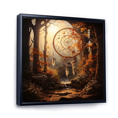 DesignQ Dream catcher Oversized framed wall art decor, Dream catcher framed wall art, Gold Dream Catcher Natures I, Gold Traditional Canvas Black framed wall art, 30x30 inches