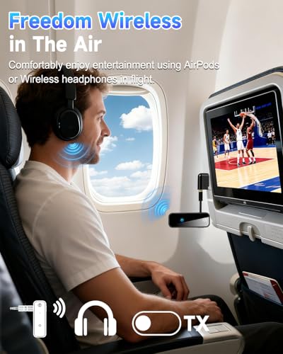 Image of AUX Bluetooth 5.0 Adapter for Car, 2 in 1 Wireless Transmitter and Receiver for Flight Headphones Home Audio Speaker, Portable Audio Bluetooth Receiver (with Aircraft, AUX and Cable)