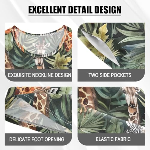 ALAZA Tropical Giraffe Butterfly Zebra Pajamas Short Sleeve 2 Piece Sleepwear Top and Bottom Pajama Set Unisex4