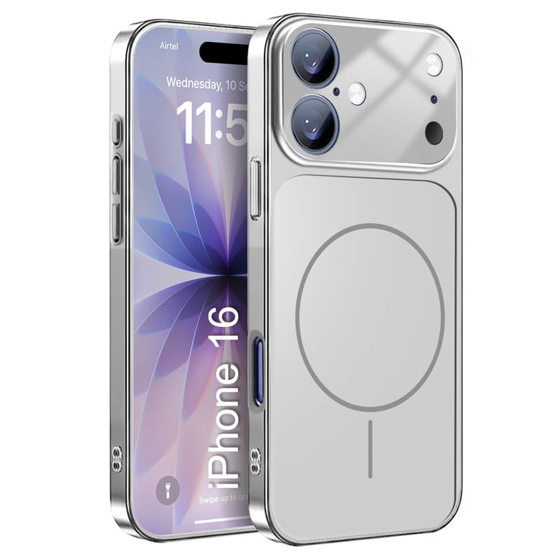 Image of LuxuryKase Converter Case for iPhone 16 | Premium Protective MagSafe Cover | iPhone 17 Pro Series Style Design | in Built Camera Guard | Wireless Charging Compatible - Silver