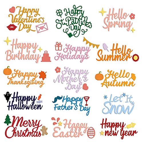 INFUNLY Word Die Cuts for Card Making Happy Birthday Metal Cutting Dies Christmas Word Cut Die Holiday English Words Metal Die Cuts for DIY Scrapbooking Photo Album Paper Decorative Halloween