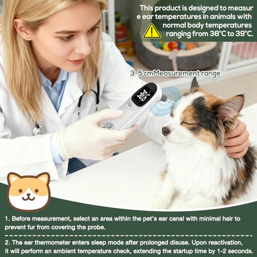 HOVCEH Ohrthermometer Hund, Fieberthermometer Hund mit LED Anzeige, 12,8 * 3,9 cm Tragbares Fieberthermometer Ohr, Fiebererkennung für Katzen, Hunde, Kühe, Ferd(Weiß)