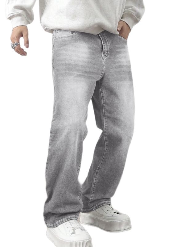 JMIERR Herren Baggy Jeans Weite Jeanshose Grau Y2K Denim Streetwear Raw Jogginghose Loose Fit Männer Hip Hop Jeanspants XL