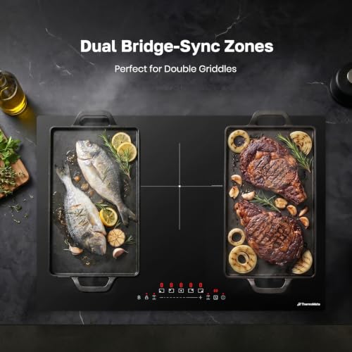 Image of ThermoMate 30 Inch Induction Cooktop, 5 Burners Electric Stove Top with Bridge-SYNC, 9600W Built-in Induction Cooktop, 9 Heat Levels, Power Boost, Sensor Touch Control, Timer & Child Lock, 240V